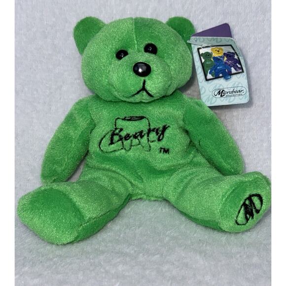 Microbear Teddy Bear Tooth Beary Green Plush Stuffed Animal Pouch w/ Clip Hanger - Picture 2 of 10